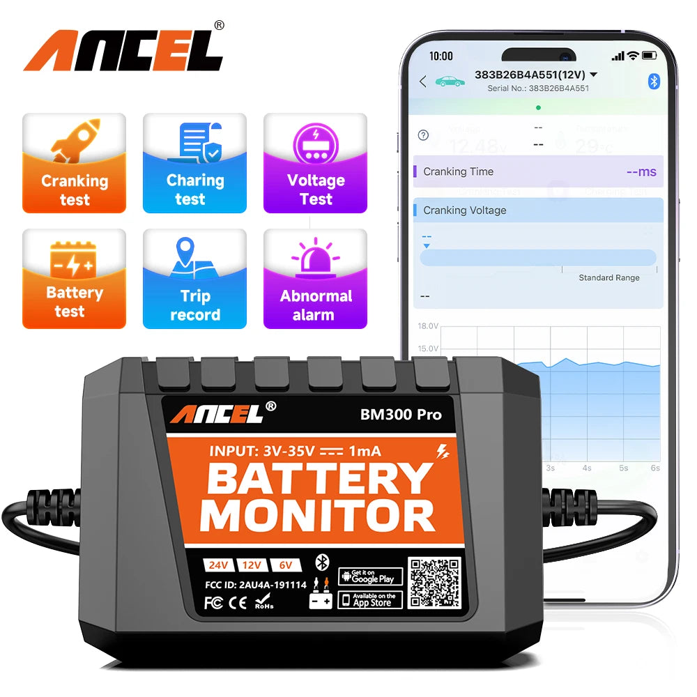Pro Battery Monitor 24V Battery Health Analyzer 12V Battery Tester SOC