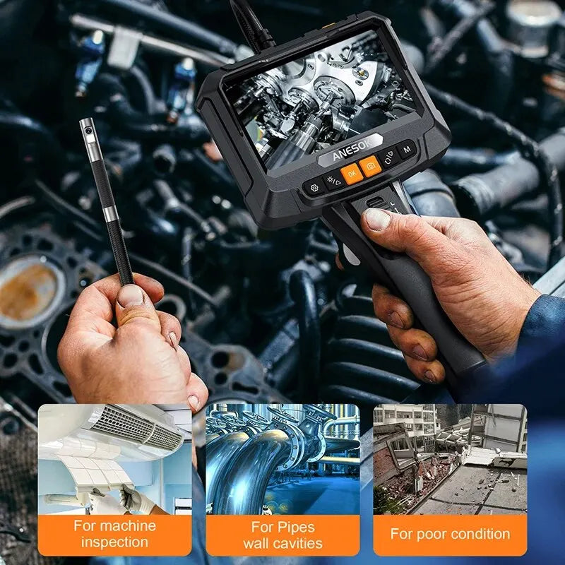 360° 1080P Steering Endoscope for Car Engine and Pipe, 8mm 5" IPS Screen Single Dual Lens Inspection