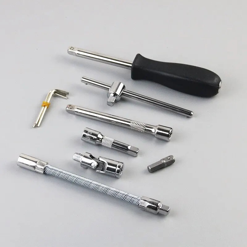 46Pcs Car Repair Tool Kit, 1/4" Socket Set, Ratchet Torque Wrench