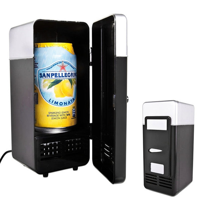 Mini car refrigerator with internal LED light 2 in 1 use with USB
