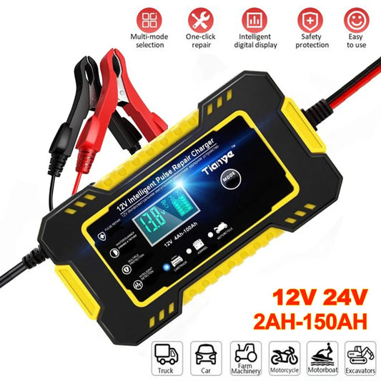 12V 6A Car Battery Charger, LCD Display Intelligent Fast Charging AGM Deep Cycle GEL Lead-Acid Battery