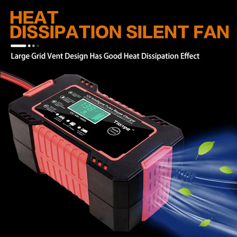 12V 6A Car Battery Charger, LCD Display Intelligent Fast Charging AGM Deep Cycle GEL Lead-Acid Battery