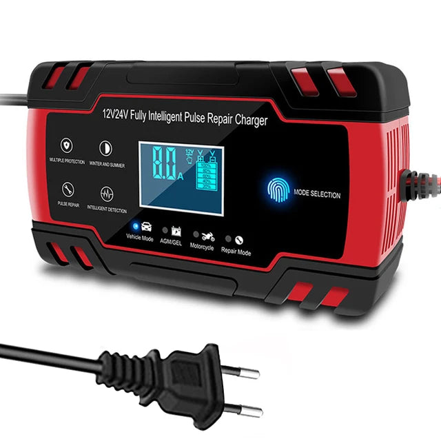 12/24V 8A Automatic Car Battery Charger with Digital LCD for Wet and Dry Lead-Acid Batteries