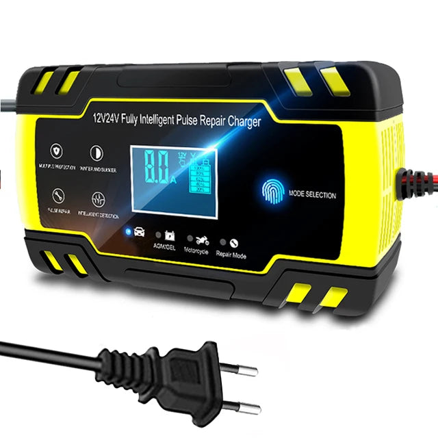 12/24V 8A Automatic Car Battery Charger with Digital LCD for Wet and Dry Lead-Acid Batteries