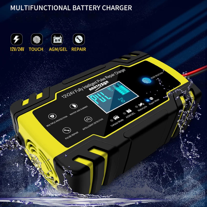 12/24V 8A Automatic Car Battery Charger with Digital LCD for Wet and Dry Lead-Acid Batteries