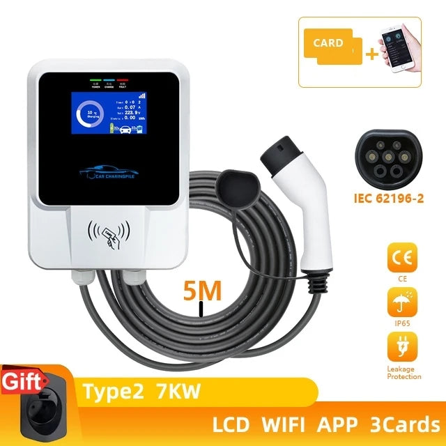 EV Charging Station: Wall-Mounted EVSE with Vope2 and IEC Powered SULVope1, Wi-Fi Enabled, 32A, 7KW, 11KW, 22KW