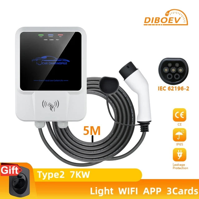 EV Charging Station: Wall-Mounted EVSE with Vope2 and IEC Powered SULVope1, Wi-Fi Enabled, 32A, 7KW, 11KW, 22KW