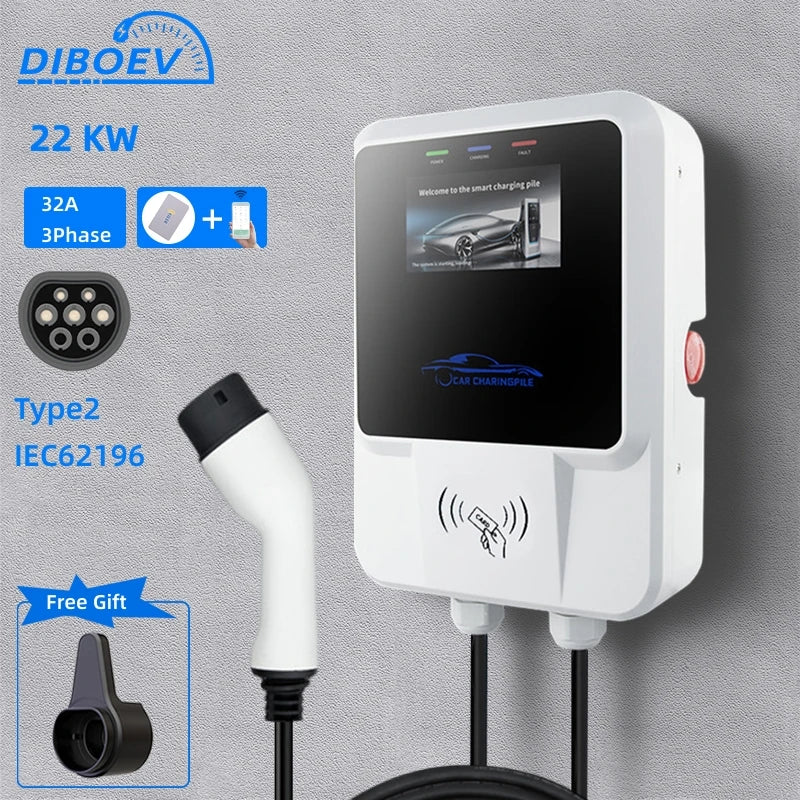 EV Charging Station: Wall-Mounted EVSE with Vope2 and IEC Powered SULVope1, Wi-Fi Enabled, 32A, 7KW, 11KW, 22KW