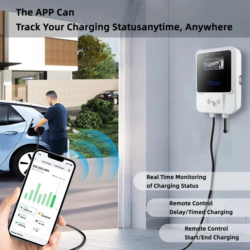 EV Charging Station: Wall-Mounted EVSE with Vope2 and IEC Powered SULVope1, Wi-Fi Enabled, 32A, 7KW, 11KW, 22KW