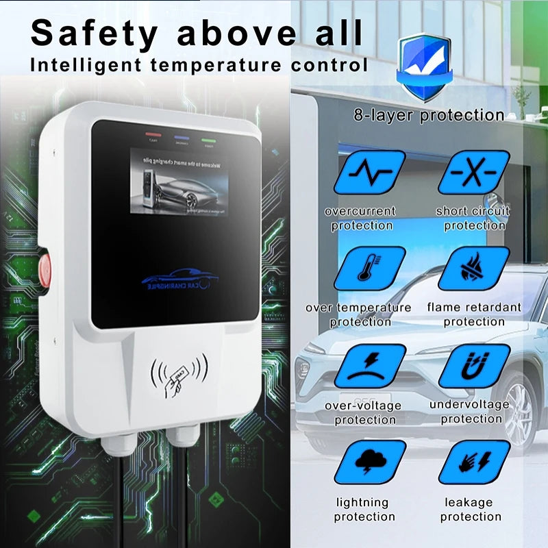 EV Charging Station: Wall-Mounted EVSE with Vope2 and IEC Powered SULVope1, Wi-Fi Enabled, 32A, 7KW, 11KW, 22KW