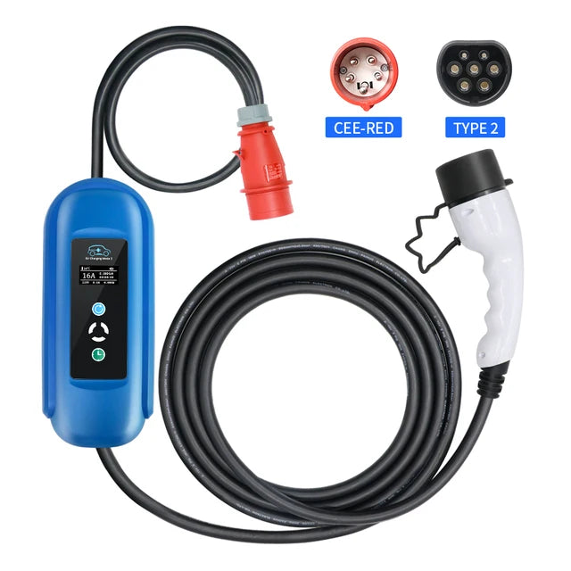 Mobile EV Charger 16A 11KW with Type 2 IEC-62196 Plug and Timer – 5M Cable for Hybrid EVs