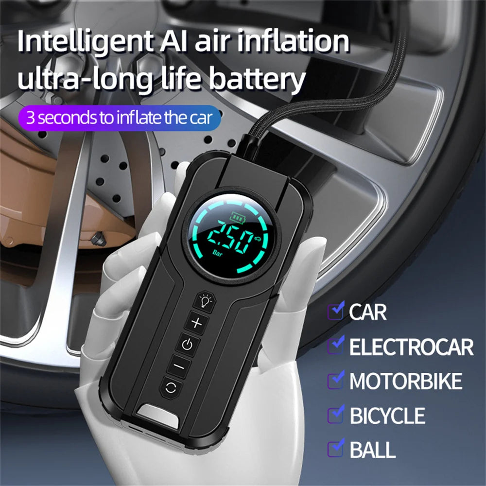 Compresseur d'air, banque d'alimentation, démarreurs de batterie de voitures, démarrage automatique, gonfleur, 4 en 1