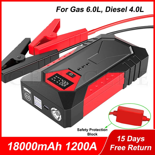 1200A Jump Starter with LED Start, Digital Display Battery Charger, Backup Battery.