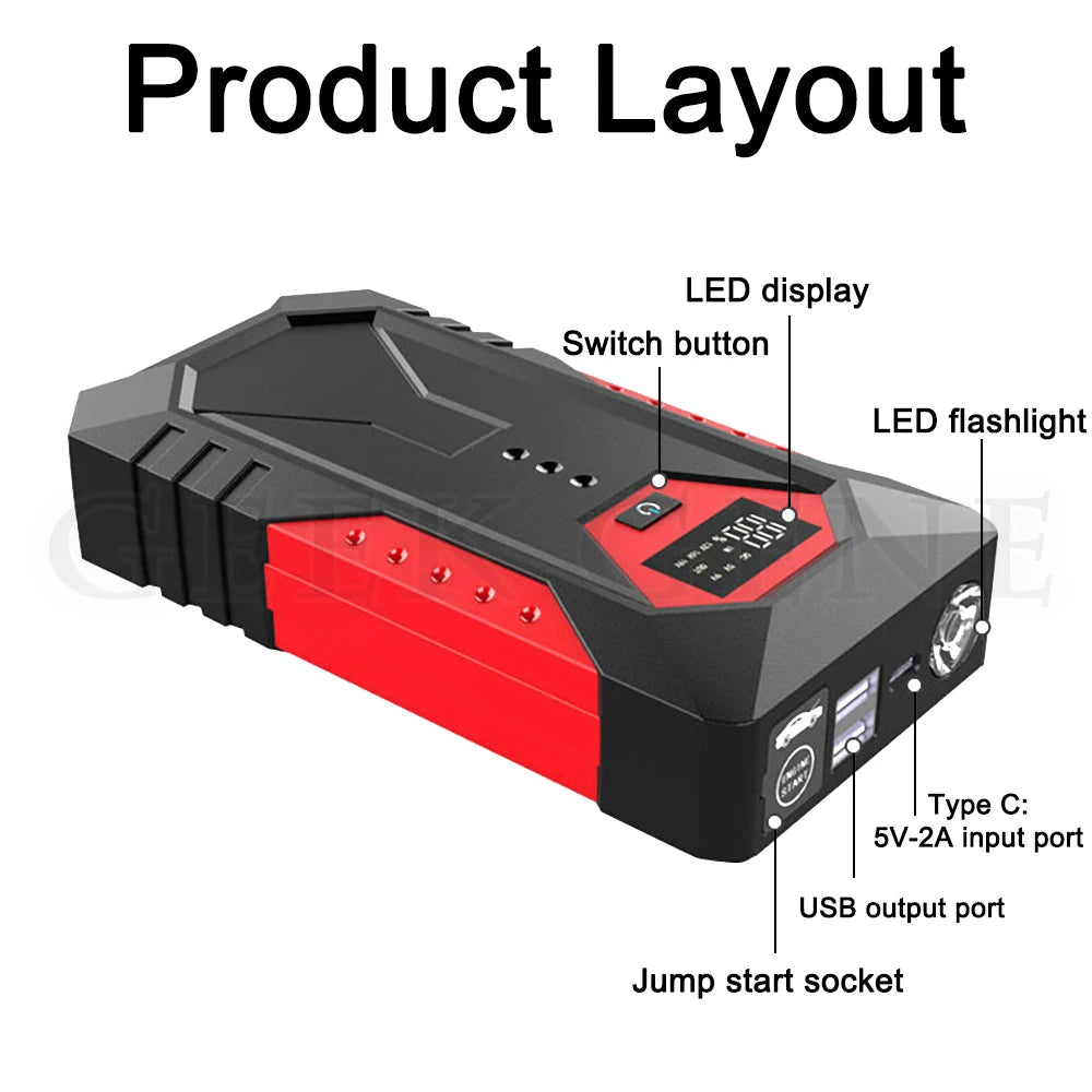 1200A Jump Starter with LED Start, Digital Display Battery Charger, Backup Battery.