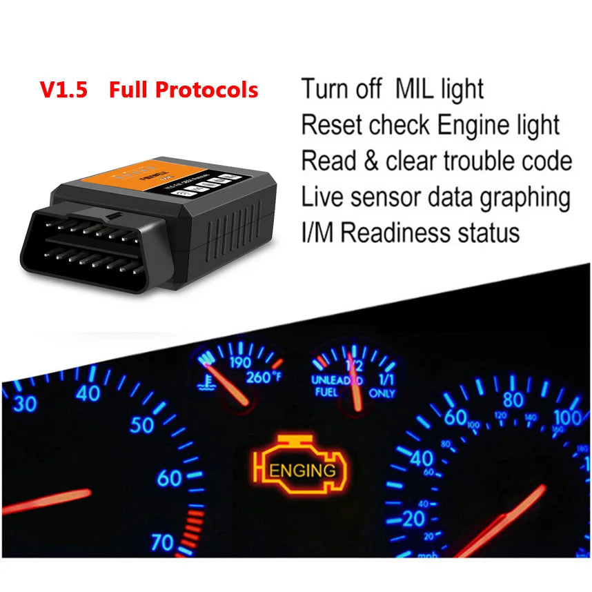 Universal OBD2 WIFI V 1.5 Scanner for iPhone IOS OBDII Scan Tool.