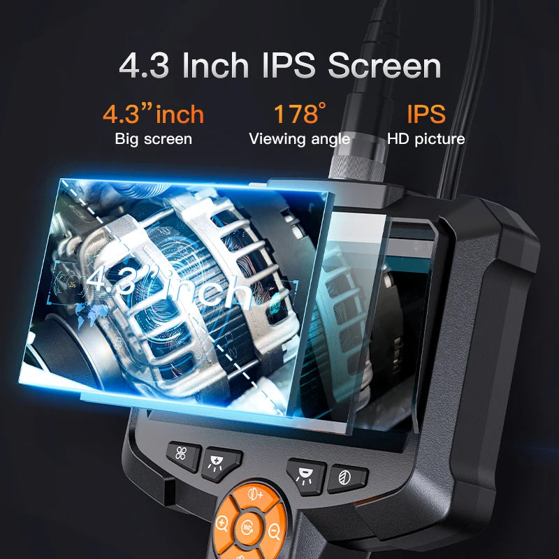 Industrial Endoscope for Car, 4.3 inch IPS Screen Camera IP67 Waterproof HD1080P 8mm