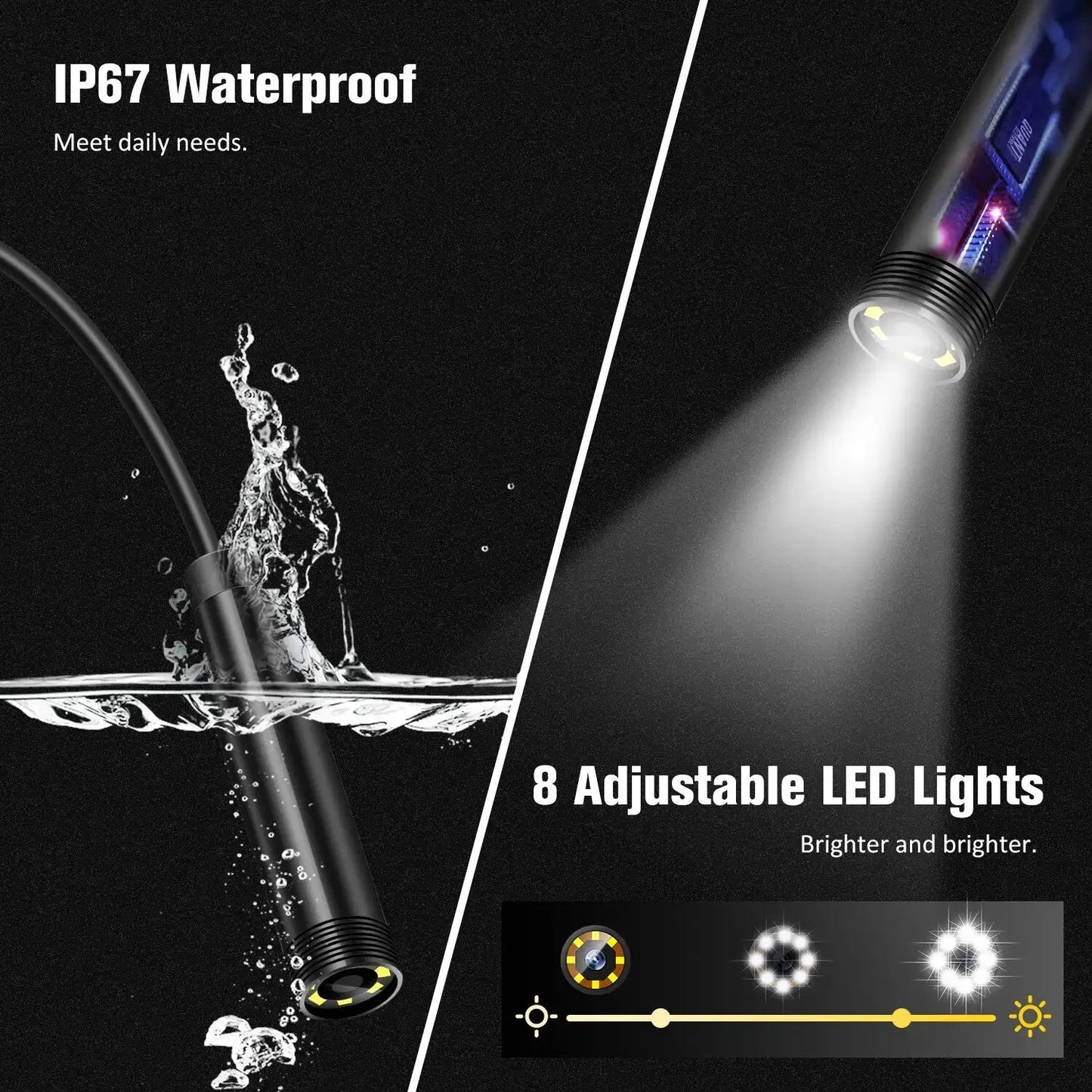 Industrial Endoscope for Car, 4.3 inch IPS Screen Camera IP67 Waterproof HD1080P 8mm