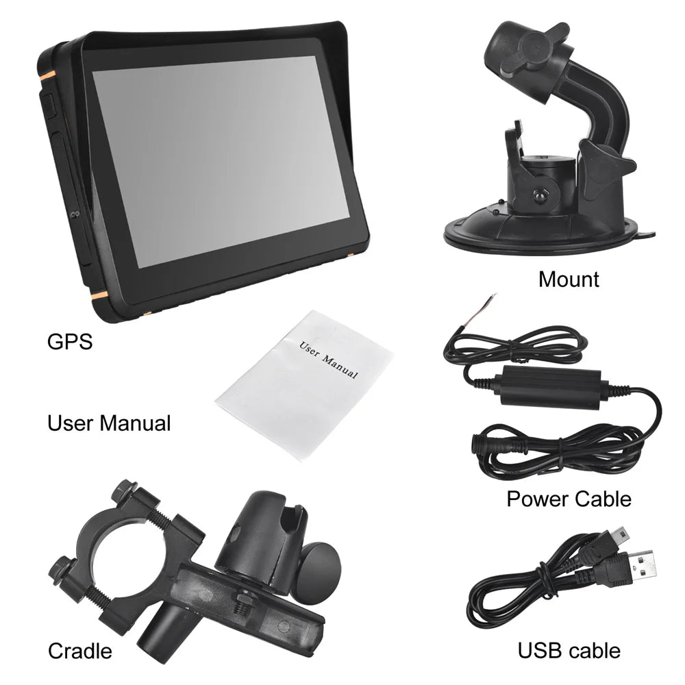 Navigation GPS Tactile Portable pour Moto, Navigateur Spécial, Prise en Charge CarPlay / Android Auto, Étanche IPX76, 7 Pouces