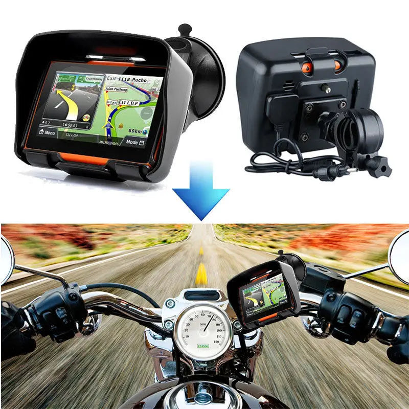 Waterproof GPS Navigation for Car and Motorcycle: IPX67, Bluetooth, FM, AVIN, 8GB Internal Storage