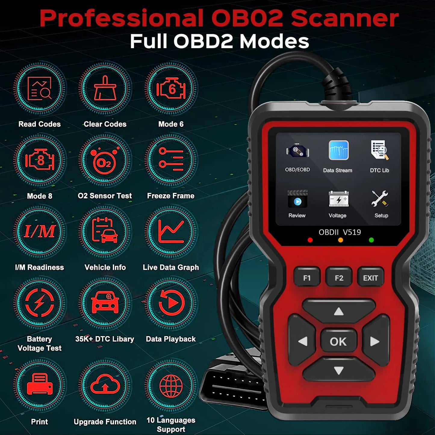 OBD2 Scanner Live Data OBDII Diagnostic Code Reading Tool for Professional Mechanic