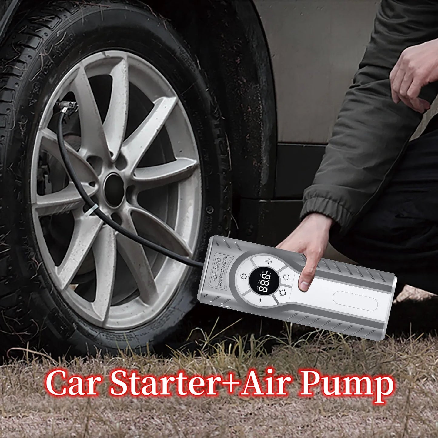 12V Booster Starting Device 2500A, Car Starting Pump, Air Compressor, 22000mAh Bank, 150PSI Digital Tire Inflator, 4 in 1