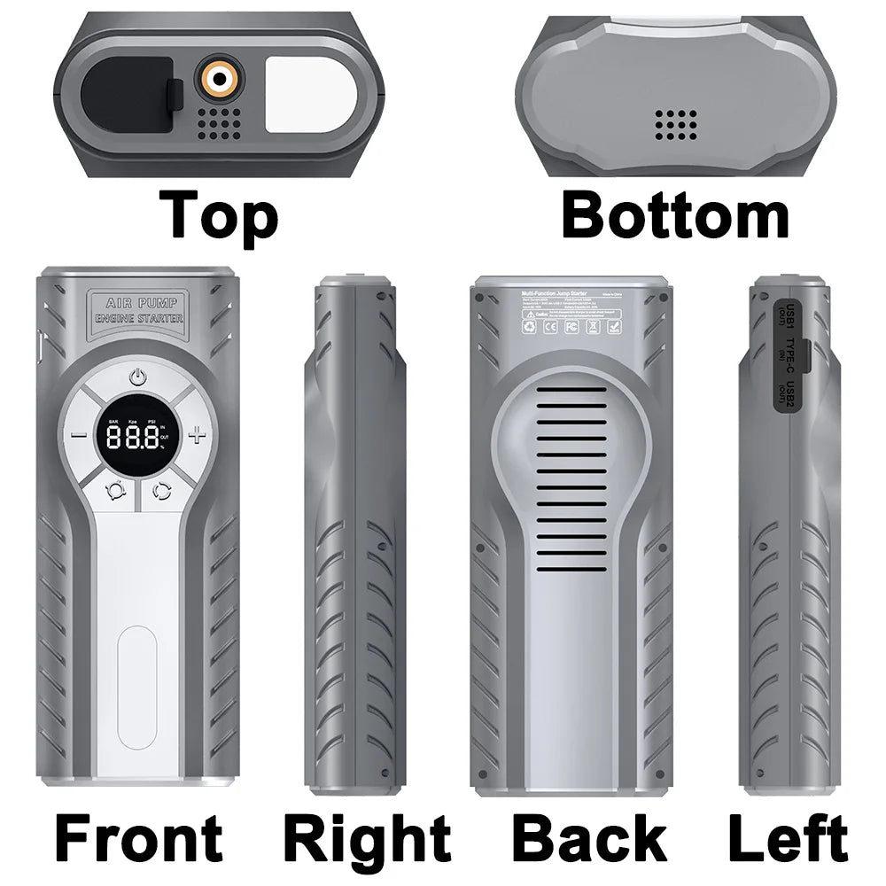 12V Booster Starting Device 2500A, Car Starting Pump, Air Compressor, 22000mAh Bank, 150PSI Digital Tire Inflator, 4 in 1