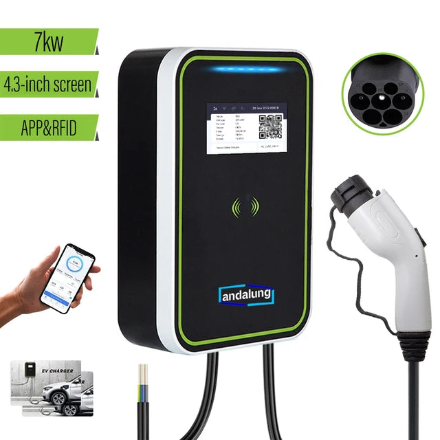 7KW EV charging station with WiFi control, RFID cards, and wall mounting. Voge2, GBT 32A EVSE.
