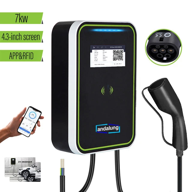 7KW EV charging station with WiFi control, RFID cards, and wall mounting. Voge2, GBT 32A EVSE.