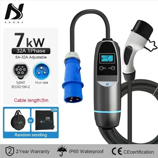 Tiens ons 22KW EV Charger: 3-Phase Electric Car Charger with Vope2, 16A/32A IEC62196-2 Cable, CEE Plug Charging Station