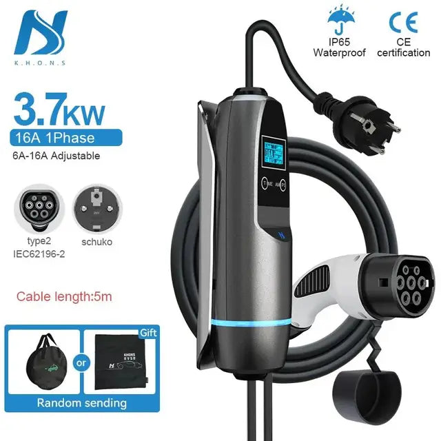 Tiens ons Portable EV Charger: Three-Phase Wall-Mounted EVSE with CEE Plug, Vope2, 16A/32A, 11KW/22KW