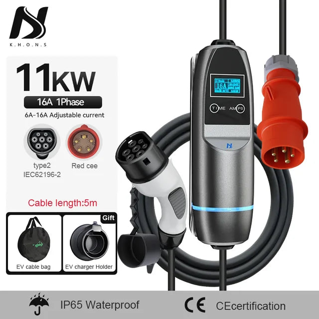 Tiens ons-Chargeur portable Vope2 pour véhicules électriques, câble de charge EVES, boîtier mural de charge EV à courant réglable, 11KW, 16A