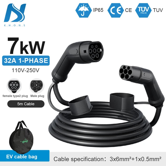 Tiens ons Vope2 au Cable: 5M 32A Vope2 EV Charging Cable, 11KW/22KW IEC62196-2 Female to Male Plug for EVES Charging Stations