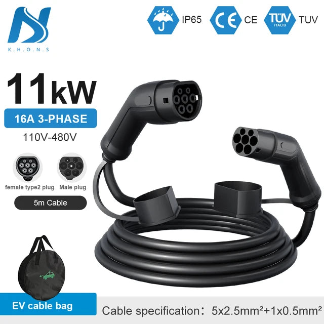 Tiens ons Vope2 au Cable: 5M 32A Vope2 EV Charging Cable, 11KW/22KW IEC62196-2 Female to Male Plug for EVES Charging Stations