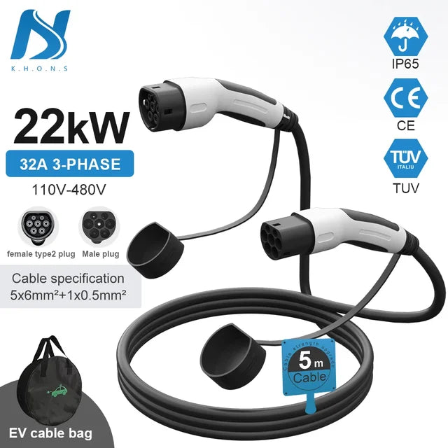 Tiens ons Vope2 au Cable: 5M 32A Vope2 EV Charging Cable, 11KW/22KW IEC62196-2 Female to Male Plug for EVES Charging Stations