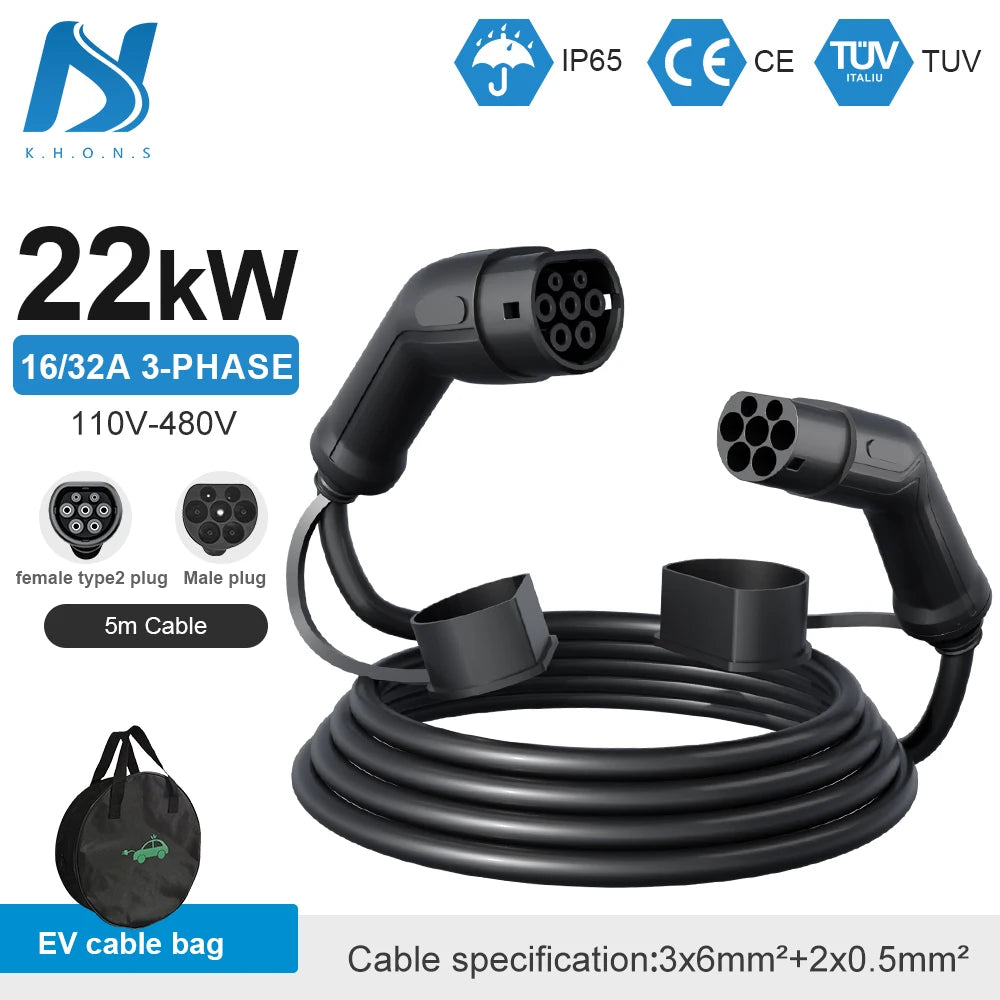 Tiens ons Vope2 au Cable: 5M 32A Vope2 EV Charging Cable, 11KW/22KW IEC62196-2 Female to Male Plug for EVES Charging Stations