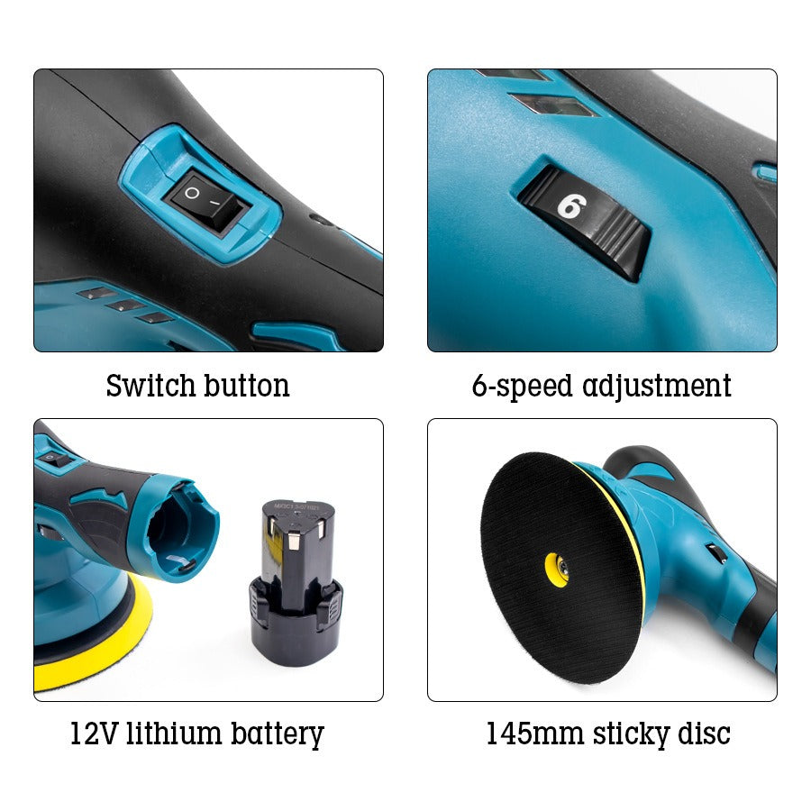 12V Cordless Polisher with Lithium Battery - Portable Polishing Machine for Cars, Ceramics and Tiles