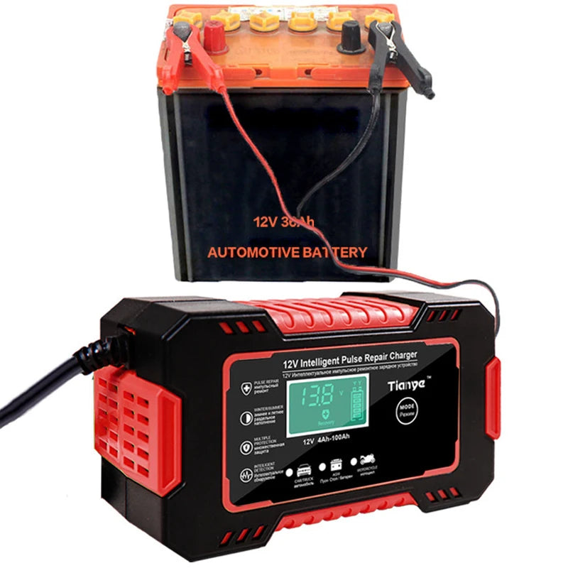 12V 6A Car Battery Charger, LCD Display Intelligent Fast Charging AGM Deep Cycle GEL Lead-Acid Battery
