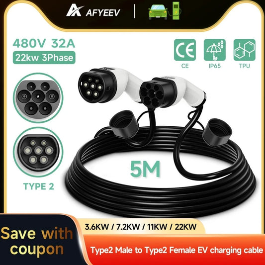 EV Charging Cable Kit: 16A-32A Single-Phase/Three-Phase 22KW IEC62196 Electric Car Charger EVSE