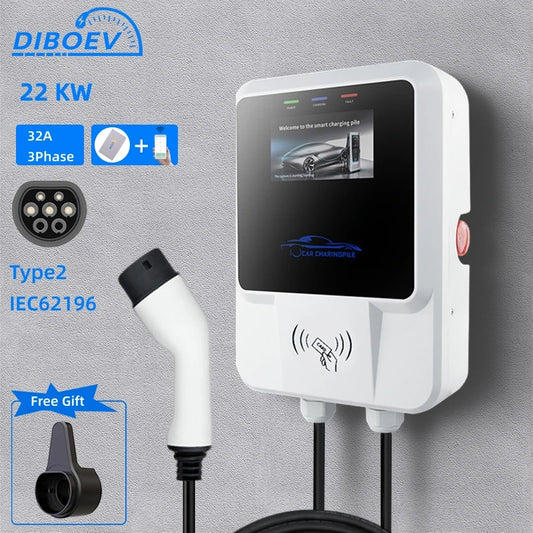 EV Charging Station: Wall-Mounted EVSE with Vope2 and IEC Powered SULVope1, Wi-Fi Enabled, 32A, 7KW, 11KW, 22KW