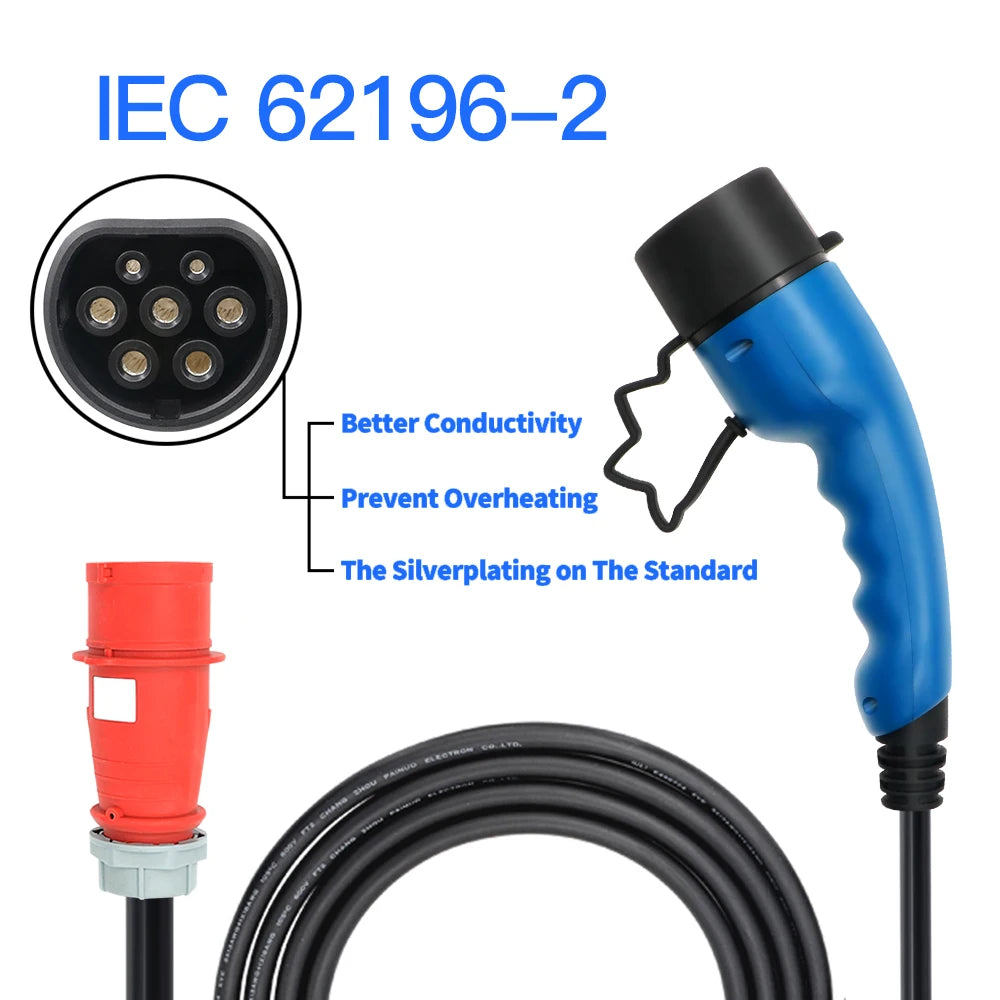 Mobile EV Charger 16A 11KW with Type 2 IEC-62196 Plug and Timer – 5M Cable for Hybrid EVs