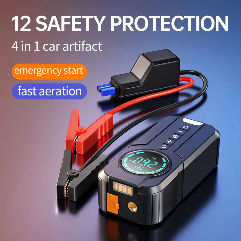 Compresseur d'air, banque d'alimentation, démarreurs de batterie de voitures, démarrage automatique, gonfleur, 4 en 1