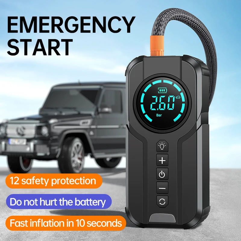 Compresseur d'air, banque d'alimentation, démarreurs de batterie de voitures, démarrage automatique, gonfleur, 4 en 1
