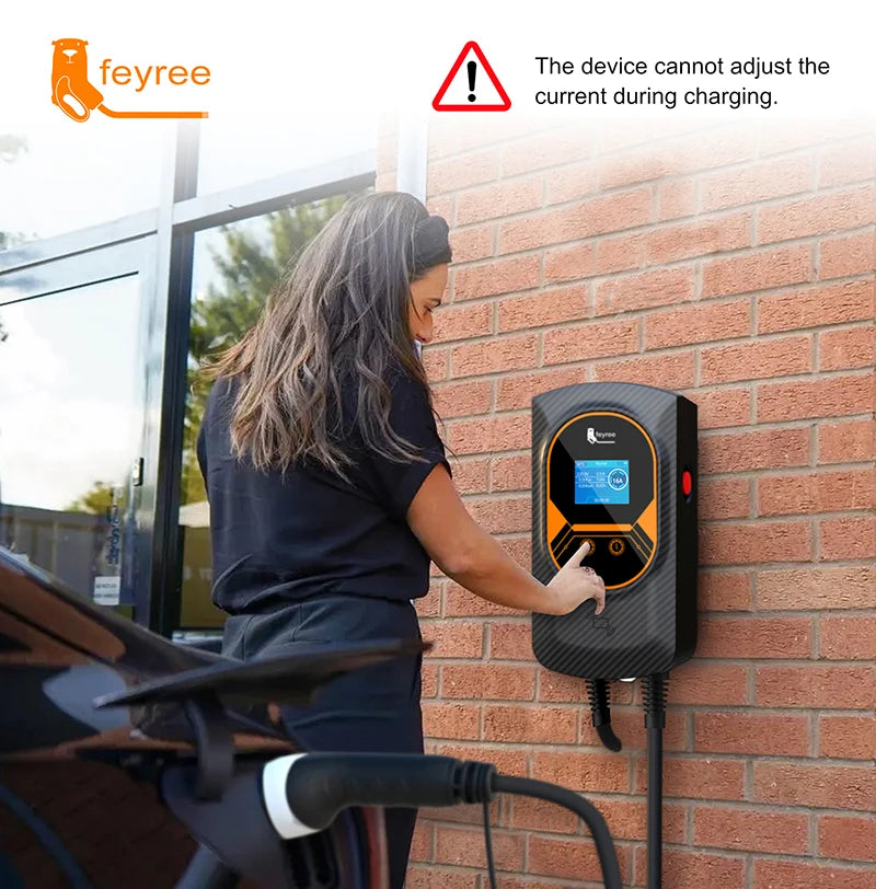 32A Feyree EV charger with 7.6/11/22KW Wallbox and Type 2 IEC62196 cable. Includes WiFi control, RFID cards, and wall mounting.