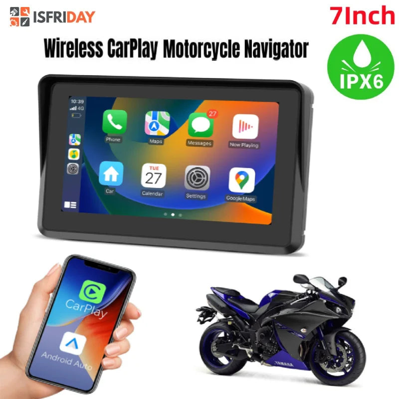 Navigation GPS Tactile Portable pour Moto, Navigateur Spécial, Prise en Charge CarPlay / Android Auto, Étanche IPX76, 7 Pouces