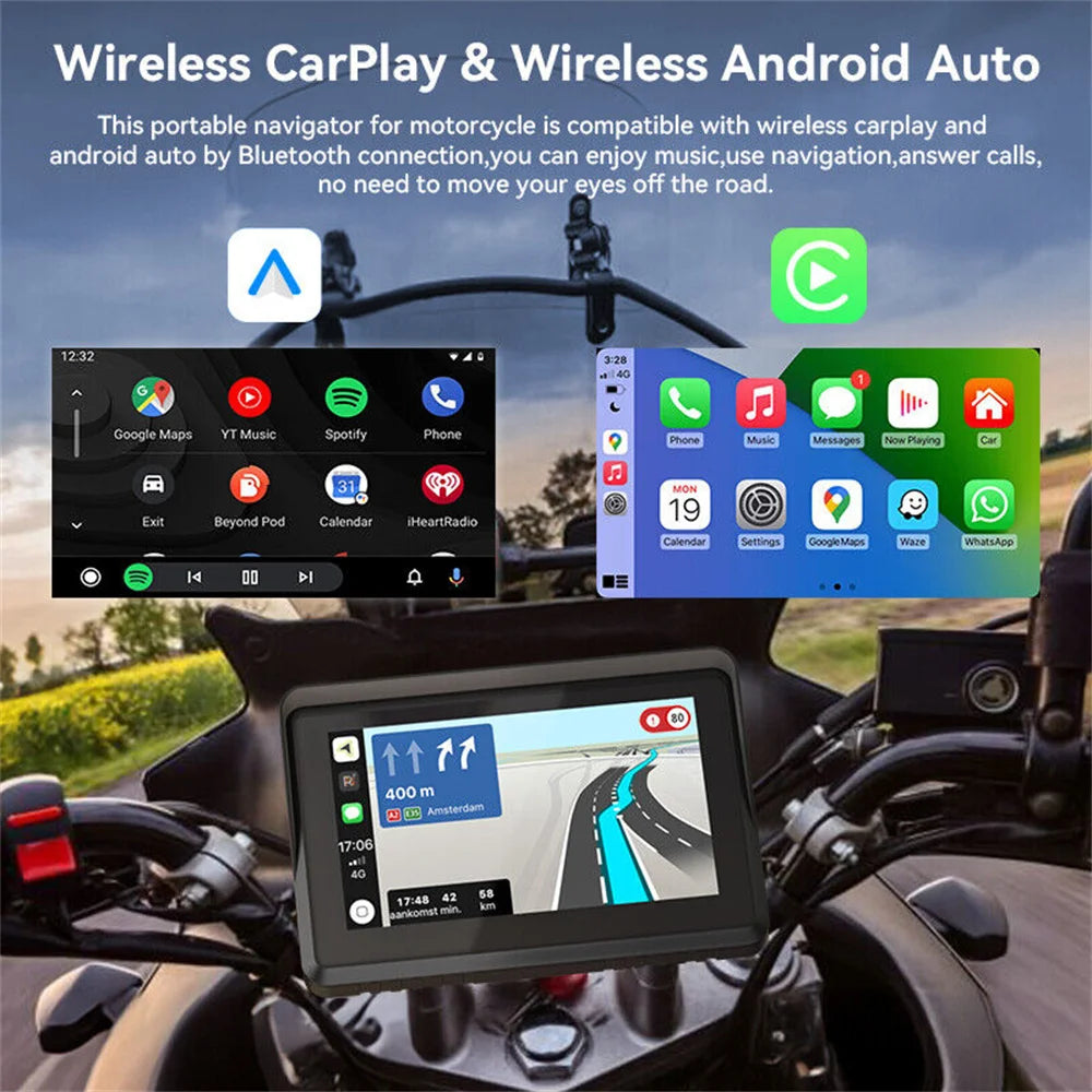 Navigation GPS Tactile Portable pour Moto, Navigateur Spécial, Prise en Charge CarPlay / Android Auto, Étanche IPX76, 7 Pouces