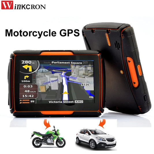 Waterproof GPS Navigation for Car and Motorcycle: IPX67, Bluetooth, FM, AVIN, 8GB Internal Storage