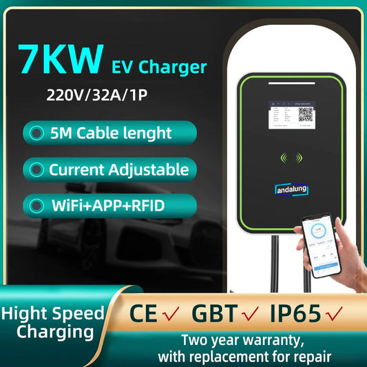 7KW EV charging station with WiFi control, RFID cards, and wall mounting. Voge2, GBT 32A EVSE.