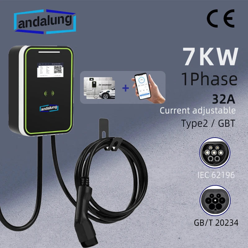 7KW EV charging station with WiFi control, RFID cards, and wall mounting. Voge2, GBT 32A EVSE.