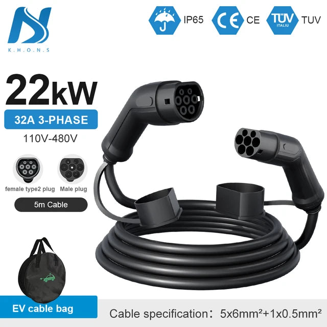 Tiens ons Vope2 au Cable: 5M 32A Vope2 EV Charging Cable, 11KW/22KW IEC62196-2 Female to Male Plug for EVES Charging Stations