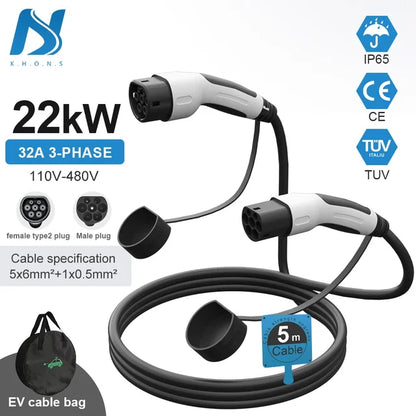 Tiens ons Vope2 au Cable: 5M 32A Vope2 EV Charging Cable, 11KW/22KW IEC62196-2 Female to Male Plug for EVES Charging Stations
